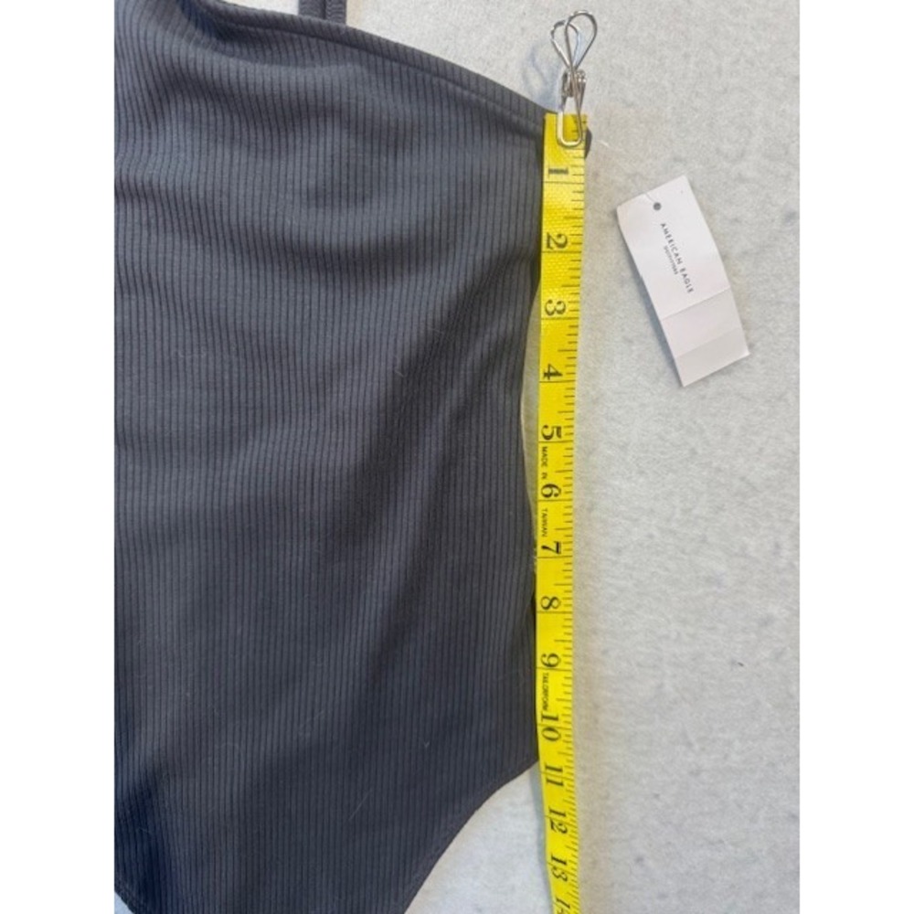 NEW American Eagle Black One Shoulder Strappy Thong Bodysuit Ribbed Knit Size XS - Picture 6 of 7